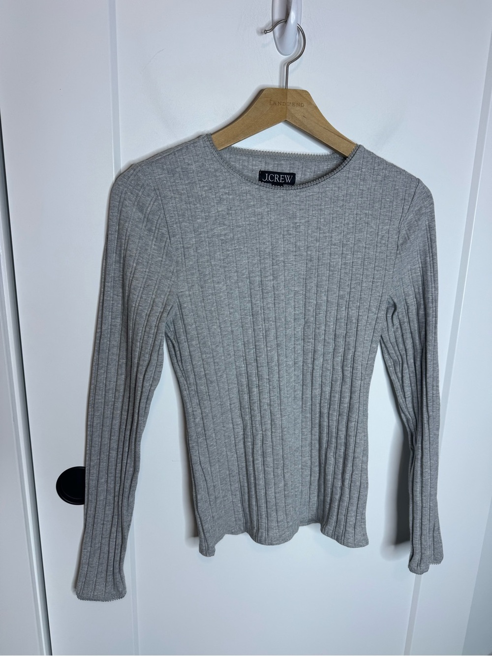 J. Crew Pointelle Long Sleeve T-shirt Gray Layering Tee Size Medium